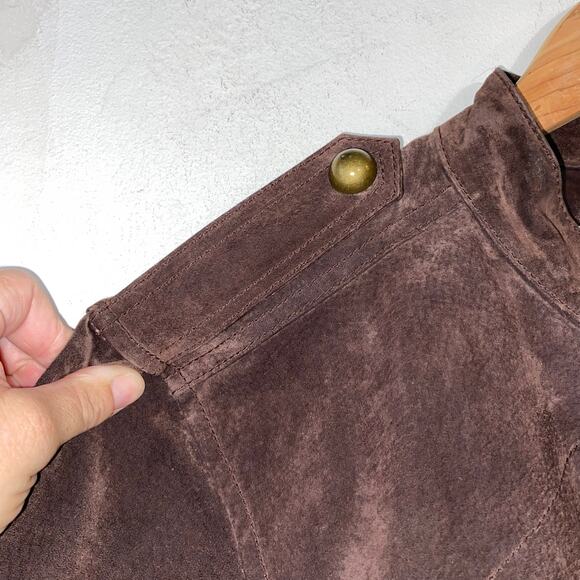 VTG Aria Brown Suede Leather Jacket Womens XL Equestrian Military Brass Button - Picture 5 of 11